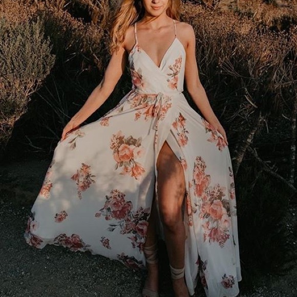 Lulus Dresses & Skirts - Lulus Elegantly Inclined Cream Floral Maxi Dress